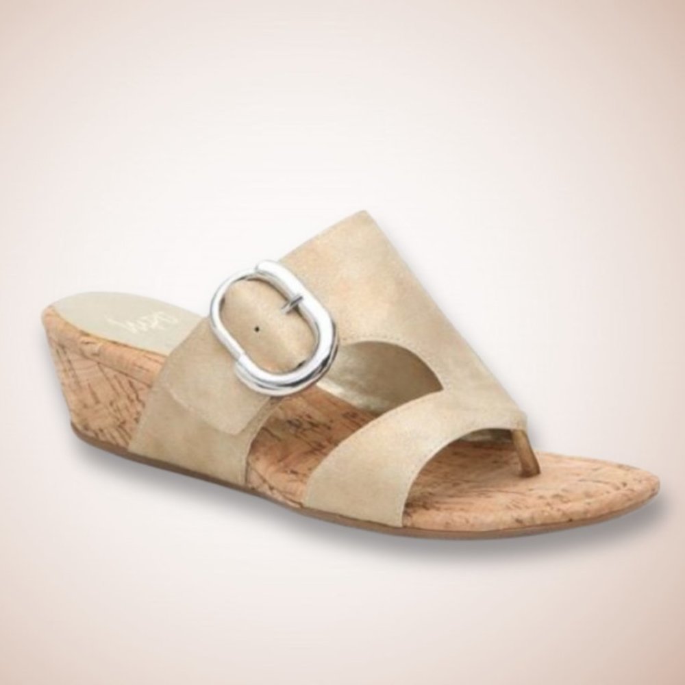 𝗜𝗠𝗣𝗢 Gisselle Gold + Cork Wedge Sandals